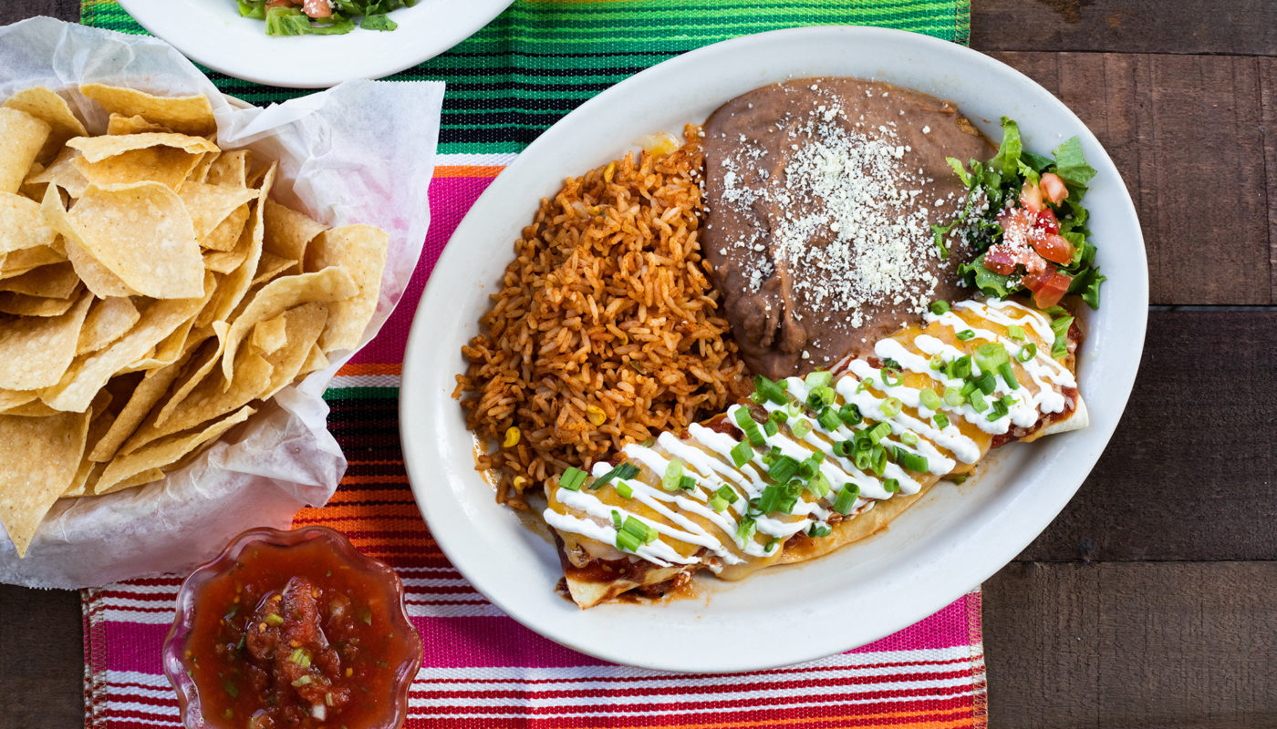 Enchiladas, Beans and Rice | Tower 7 Baja Mexican Grill